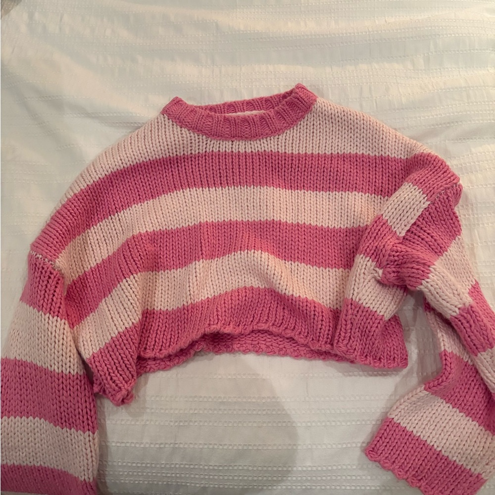 Edikted Pink and Cream Striped Sweater